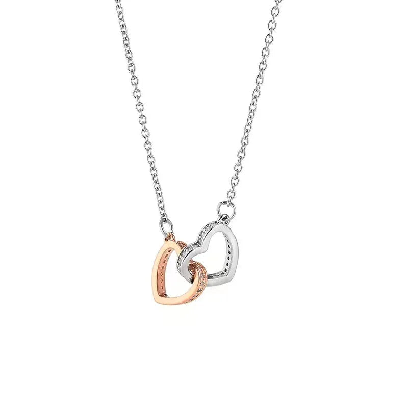 Zircon Double Heart Diamond Necklace for Couple Lover Silver Rose Gold Plating Necklace Couple Hugging Pendant Necklace