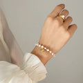 Stainless Steel Freshwater Pearl Jewelry 18k Gold Plated Heart Pendant Steel Bead Chain Bangles Bracelets