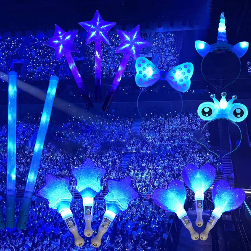 Custom Logo Blue Themed Neon LED Light Headband Stick Glasses Glowing Cheer Props Graduation Battery Operated Bars Concert