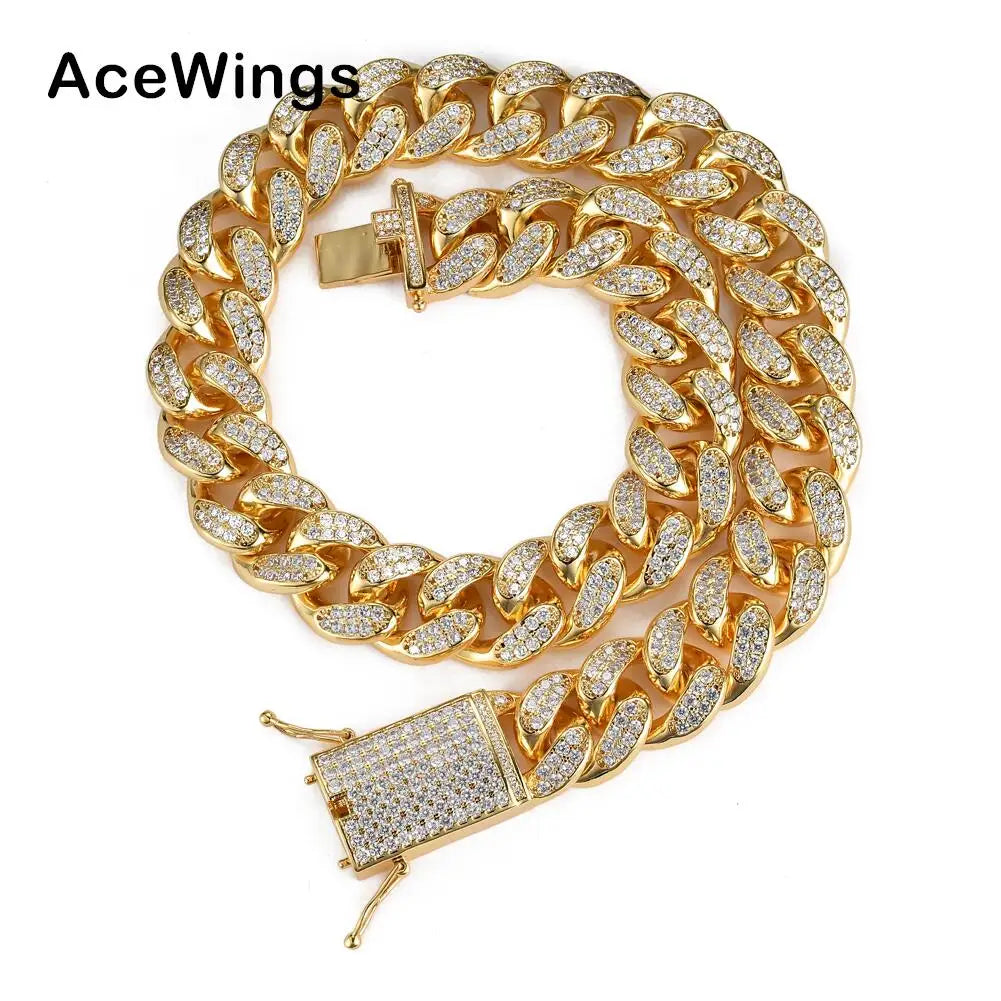 BC011 20mm Chunky Brass Iced Out Chain Hip Hop Jewelry Cuban Link Chain Mens Necklace Chain Bling Jewelry