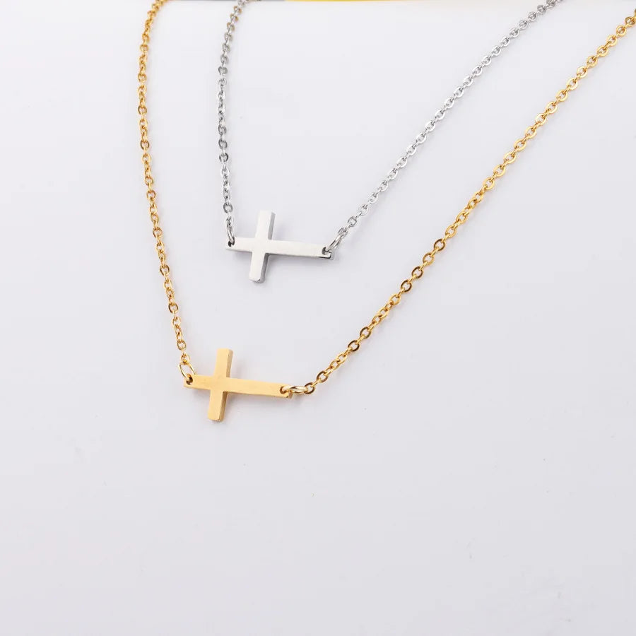 Hot-selling Women Fashion Stainless Steel Sideways Cross Necklace