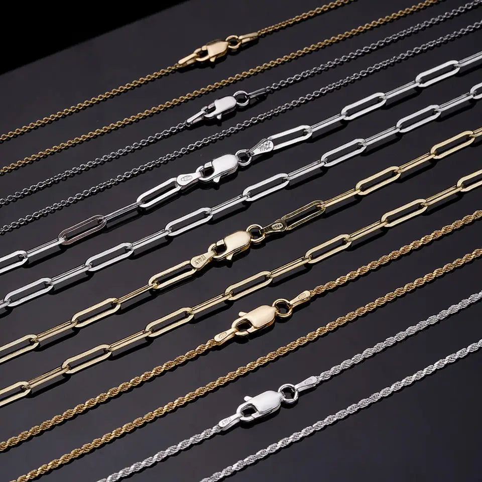 Hiphop 1mm Gold Plated Jewelry 14k Twisted Custom Sterling Silver 925 Rope Chain Necklace for Womens