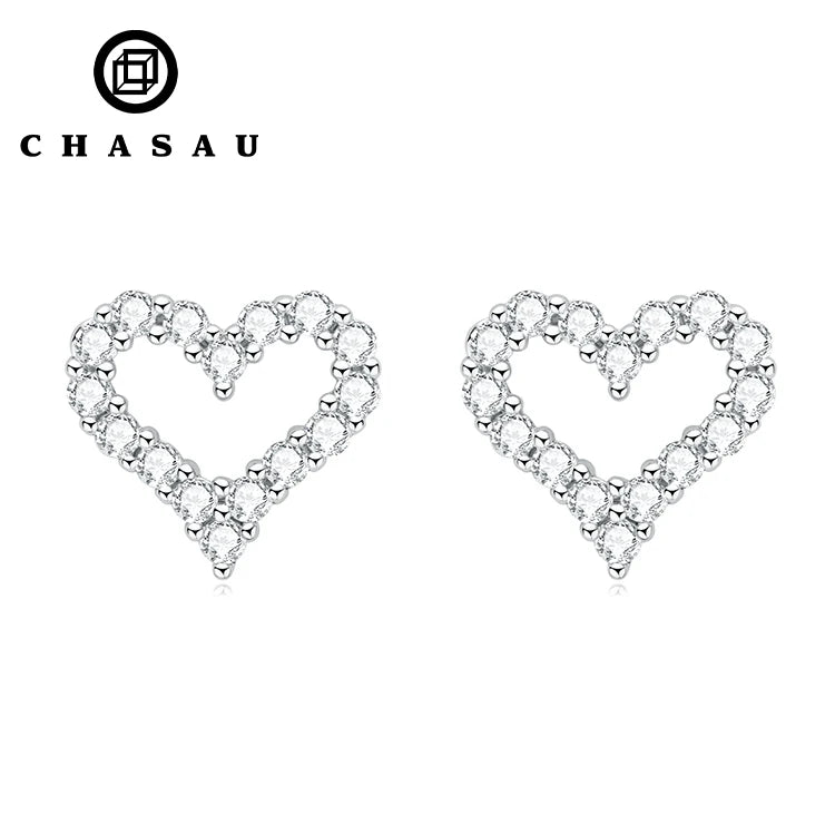 China Factory Original Design GRA Certification 2mm 0.03CT Moissanite 925 Sterling Silver Heart Stud Earrings