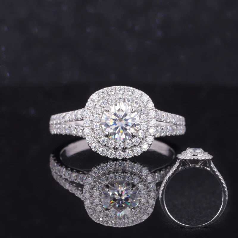 14k Gold 5.5mm Round Brilliant Cut Moissanite Diamond with halo Small Loose Moissanite Engagement Ring