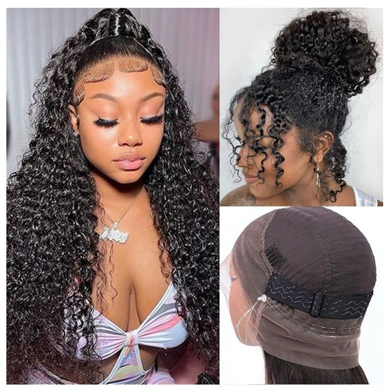 Cheap Glueless 360 Lace Front Water Wave Wigs with Baby Hair Pre-plucked Brazilian Curly 360 Transparent Lace for Women