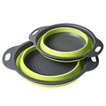 2-Pack Eco-Friendly Foldable Silicone Kitchen Colander Set Collapsible Strainer Basket Handle Food Grade Plastic/PP Material