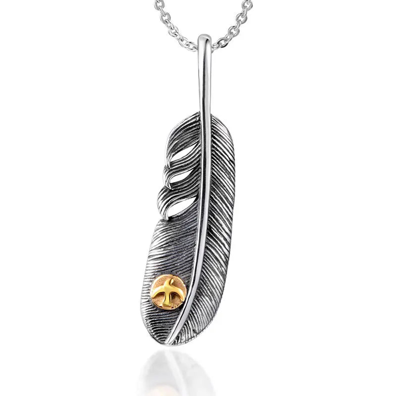Best Selling Men 316L Stainless Steel Fashion Feather Fine Necklace Pendant for Women Long Sweater Chain Jewelry
