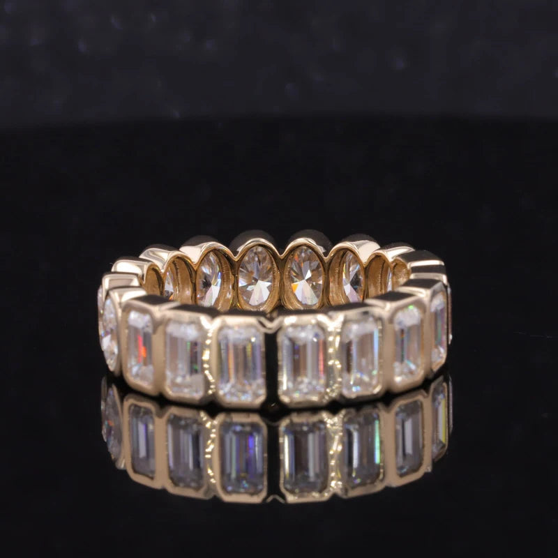 Star Shape Pave Set Moissanite Gemstone 10K Solid Yellow Gold Eternity Engagement Ring for Women Wedding Band
