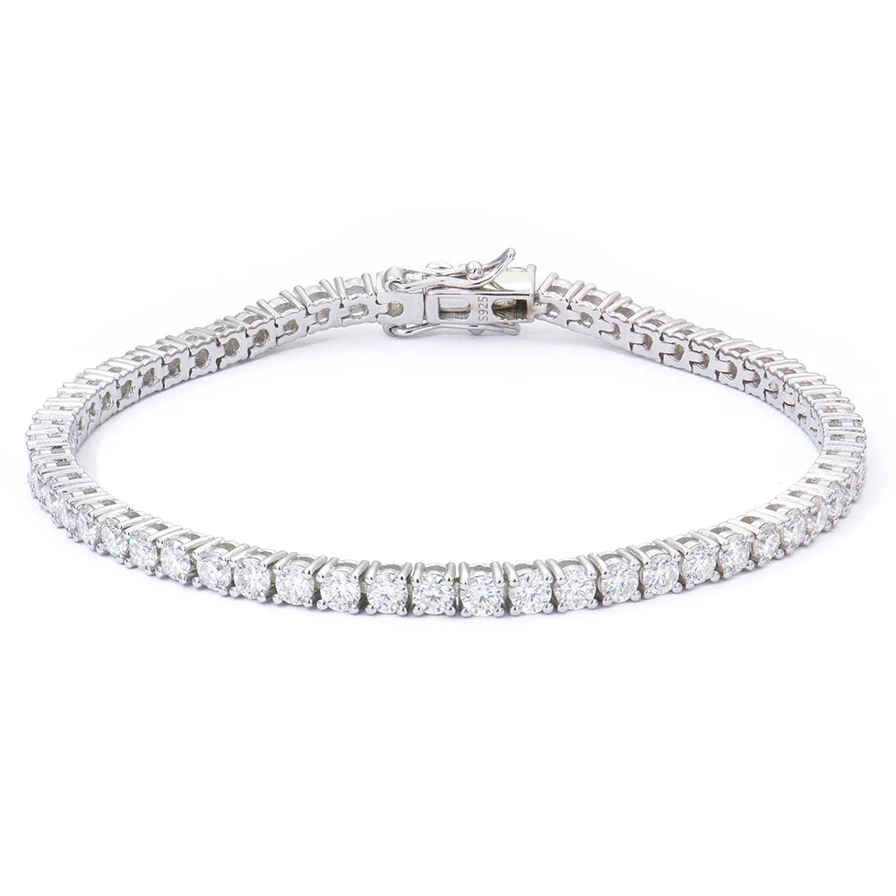 Limited-Time Bargains Polished 925 Silver 2/3mm Round Mossanite Diamond White Gold Tennis Bracelet Fashion Jewelry for Young