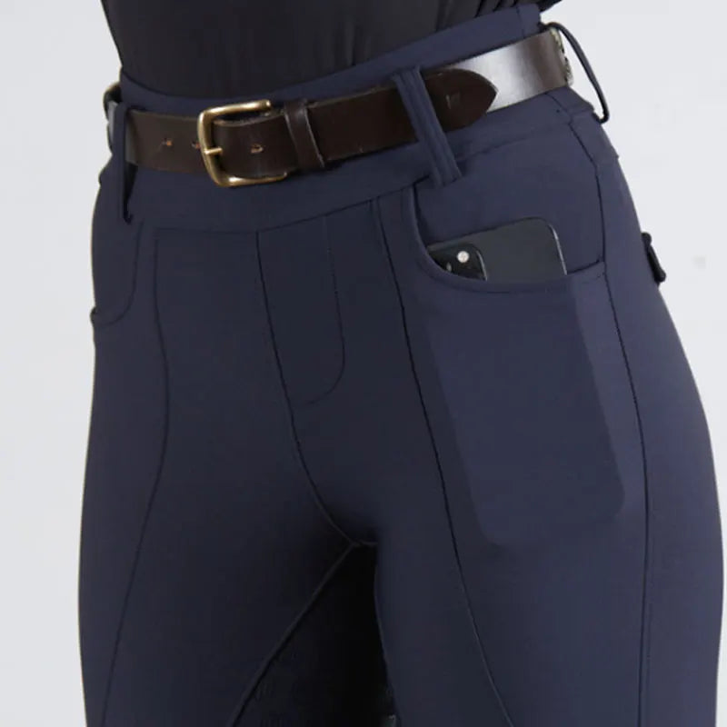In Stock Equestrian Clothing Women's Breeches High Stretchy Silicone Print Custom LOGO Breathable Leggings With Pockets
