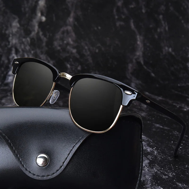 Classic Unisex Square TAC Half Rim Frames Sport Fishing UV400 Polarized Sunglasses