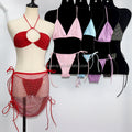 S573 Rhinestone Swimwear Glitter Crystal Bikini Erotic Beach Party Trendy Set Club Outfits