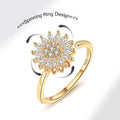 925 Sterling Silver Adjustable Open Fine Ring Stylish Sunflower Design with Spinning Zirconia Comfortable Anti-Anxiety Jewelry