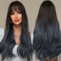 Wigs Wholesale Synthetic Wig Ombre Brown Blue Wig Long Wavy with Bangs Daily Cosplay Party Heat Resistant Fiber for Women