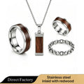 Custom 316L Stainless Steel Wood Inlay Jewelry Set Men's Pendant Necklace Band Ring Chain Ring Wholesale Factory OEM ODM Gift