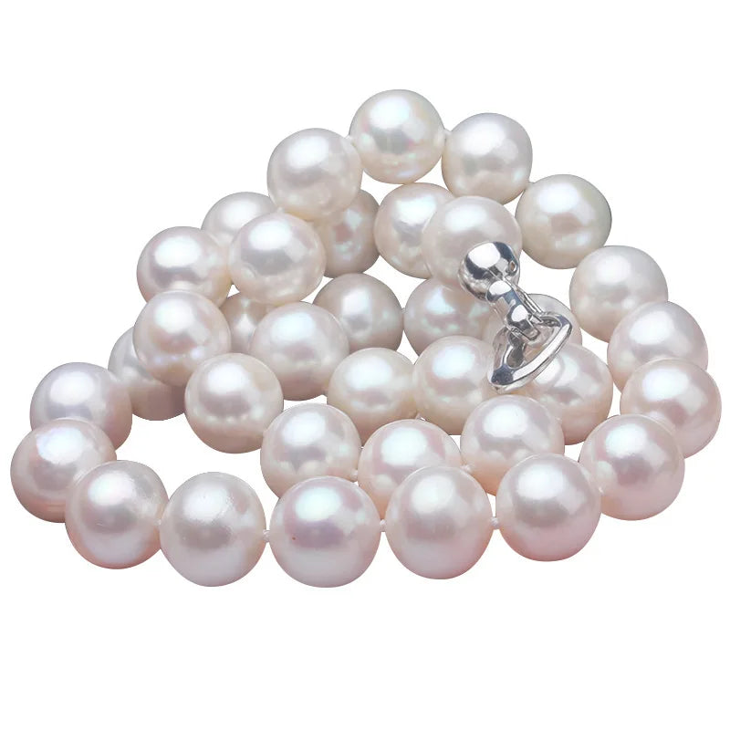Certified 12-14Mm Big Freshwater Non-Nuclear Pearl Necklace Perfect Circle Strong Light Micro Flaw Upper Body Atmosphere
