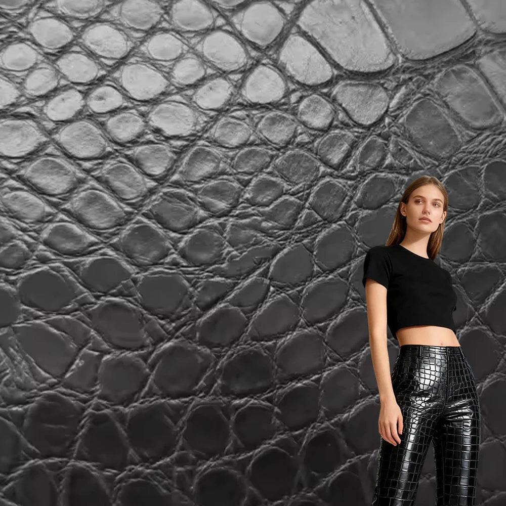 DMF Free PU Leather Artificial Stretch Synthetic Crocodile Skin Faux Leather Fabric Custom Faux Leather Garment Fabric