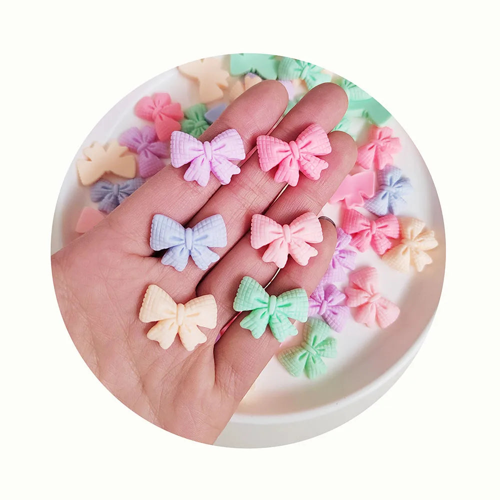 Mixed Pastel Colors Bow Charms Flat Back Resin Cute Charms for DIY Phone Case Decoration Scrapbooking Embellishment Slime Charms