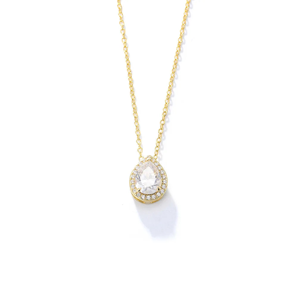 Fashion Jewelry Necklaces 925 Sterling Silver Diamond Necklace Water Drop Zircon Pendant Gold Plated Necklaces Women