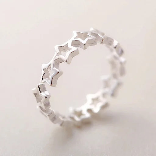 925 Sterling Silver Star Adjustable Ring for Fashion Women Party Fine Jewelry Accessories