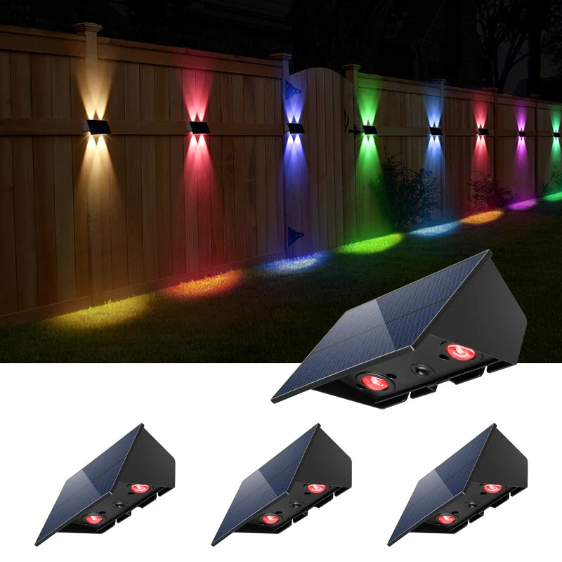 Modern IP54 Waterproof Decorative Wall Mount Outdoor Patio Yard Garden RGB Led up and Down Solar Powered Fence Wall Lights