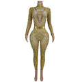 2025 Fashion Long Sleeves Pearls Ladies Rompers Show Leotard Festival Dancer Costumes Women Party Banquet Rhinestone Jumpsuit