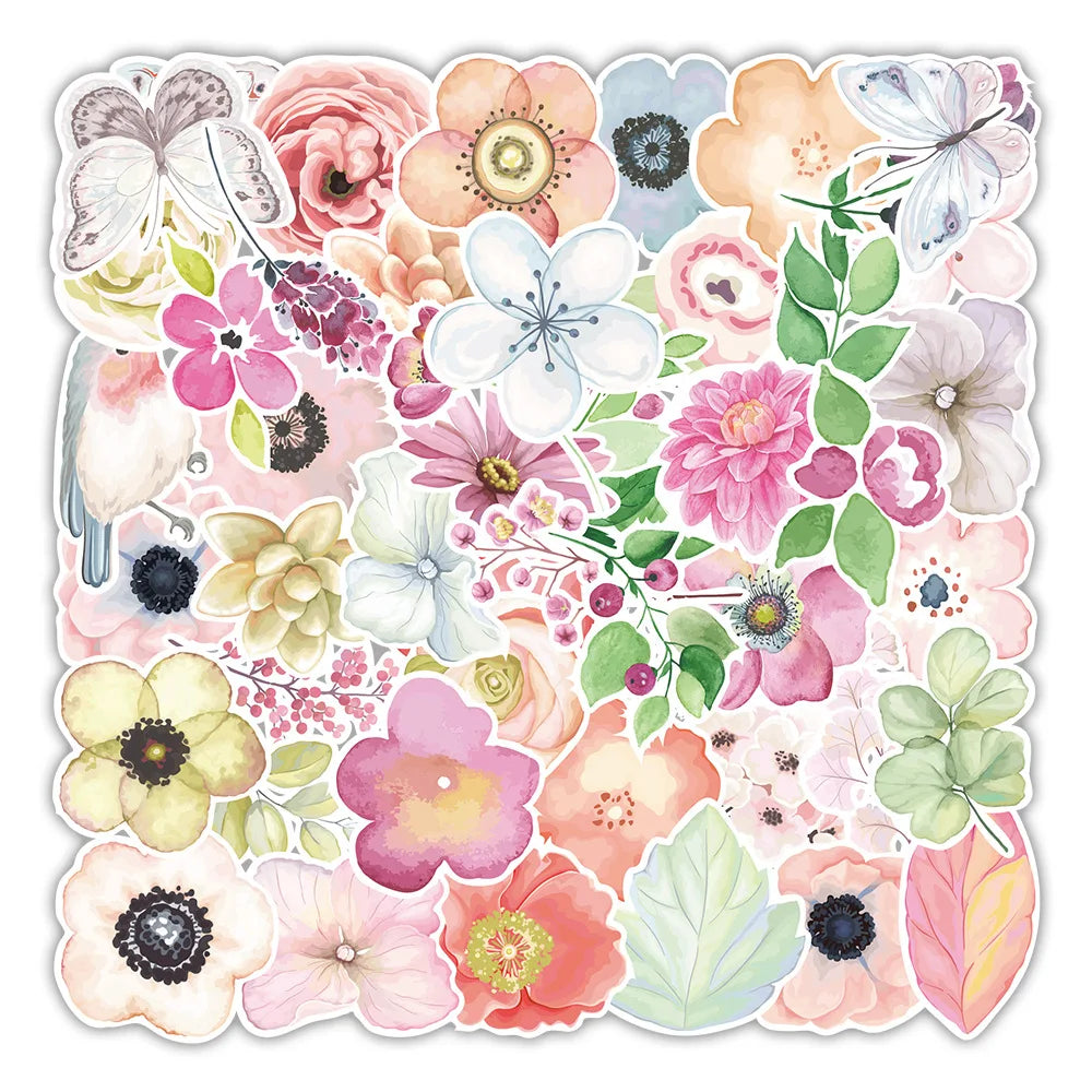 E-50pcs New Plant Flowers Graffiti Stickers Packs for Suitcase Computer Water Cup Decorative Stickers Wholesale