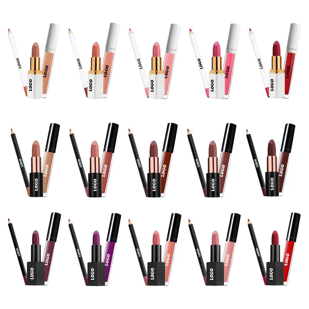 Private Label Cosmetics 3 in 1 Long Lasting Lip Set Private Label Matte Creamy Liquid Lipstick Lip Liner Lip Gaze 3pcs Kit