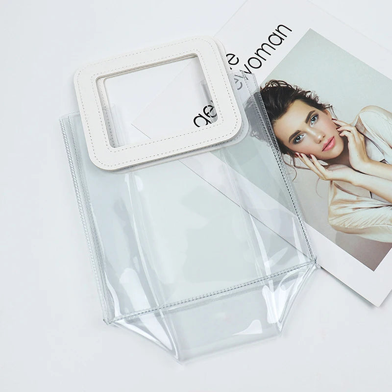 Custom Women Fashion Translucent Plastic Handbag Waterproof Transparent Tote Beach Bags PVC Shopping Gift Bag