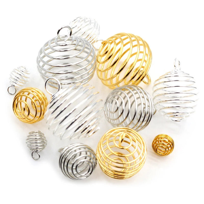 10-30Pcs/lot 9-25mm Metal Spiral Beads Cages Pendants Hollow Bead Caps for DIY Charms Jewelry Making Supplies Accessories
