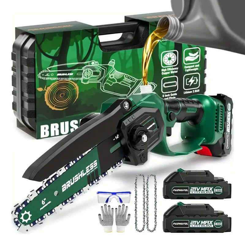 brushless 6-inch Cordless Mini Electric Chain Saw Handheld Small Hand Saw for Tree Pruning and Trimming