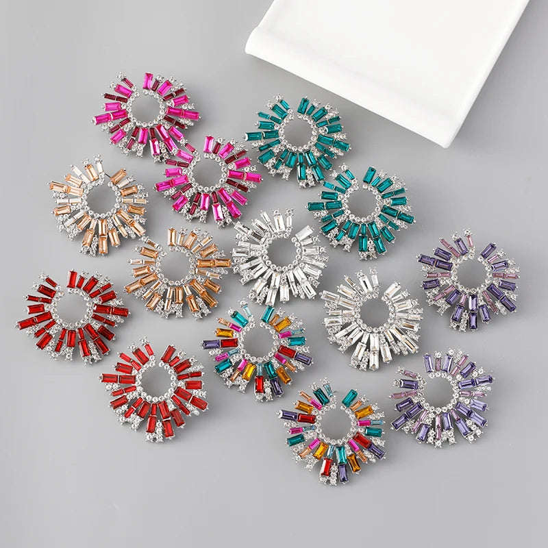 Fashion Crystal Round Bohemian Earrings Women Big Statement Rhinestone Earrings Jewelry for Party Pageant