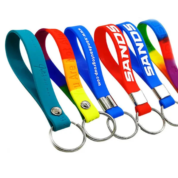 Custom 12mm Ink Injected Silicone Bracelet Keychain Basketball Rubber Bracelet Silicon Key Ring