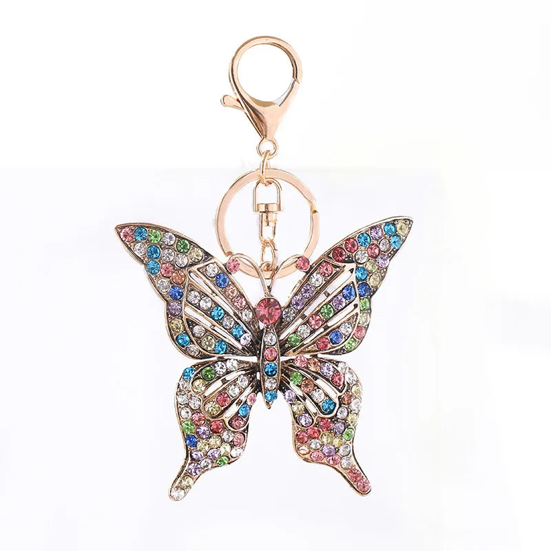 Women Car Bag Handbag Beautiful Pendant Keyring Accessories Charm Custom Crystal Butterfly Shiny Metal Keychain