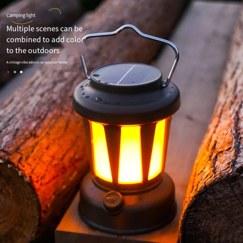 Hot Sales  LED Retro Camping Light Portable Solar/USB Charging Multifunctional Courtyard Handheld Hanging Lighting