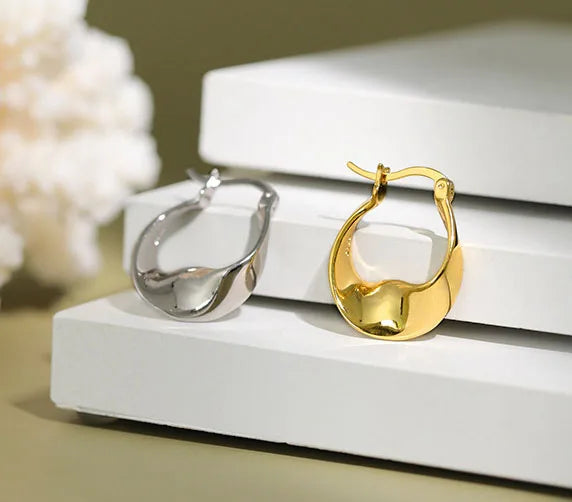 Minimalist Design 925 Sterling Silver Irregular Twist Hoop Earrings for Women Fine Jewelry ET351