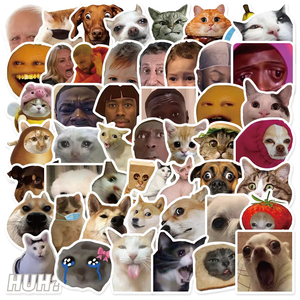 50PCS Trendy Funny Meme Animals Sad Expression Crying Cat Sticker