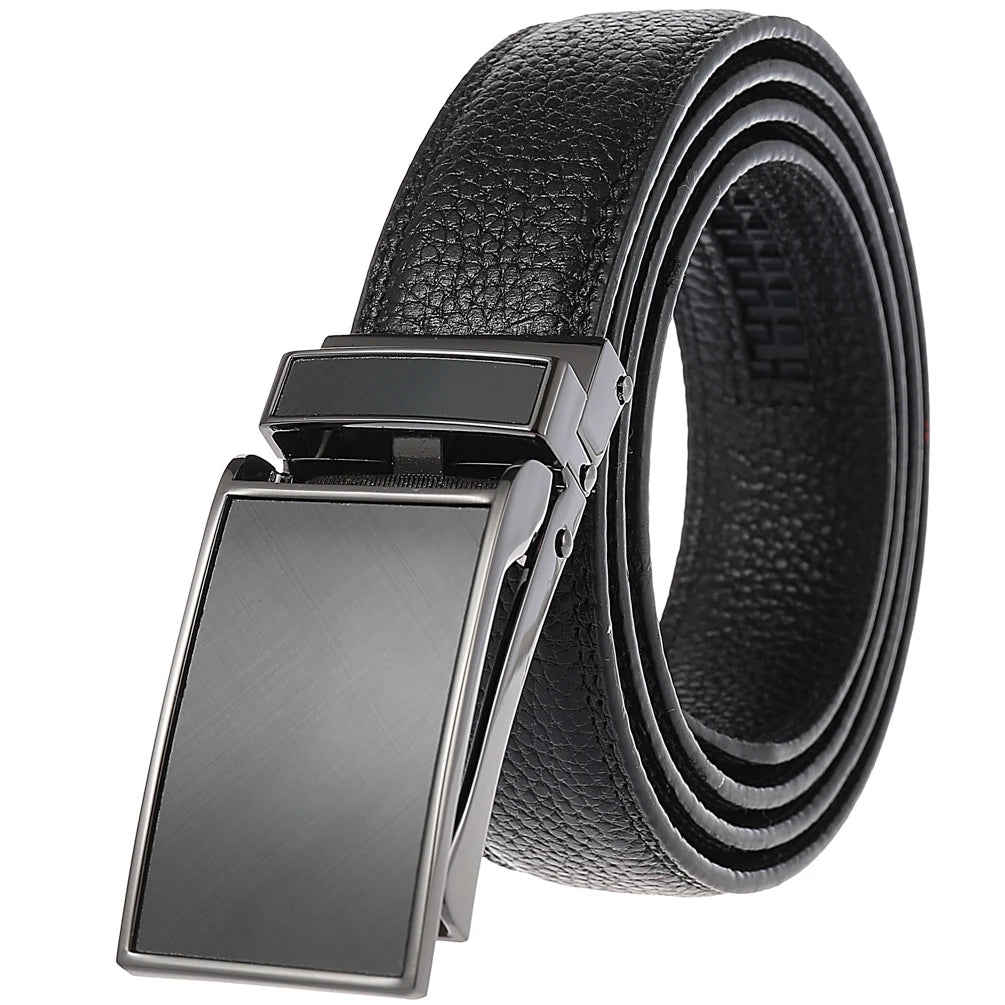 LY33-0132-5 Wholesale Price Custom Belts Men Automatic Buckle Belt Black Genuine Leather Belt for Business