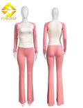 2026 Fall Winter Women Solid Tracksuit 2 Piece Set Sporty Patchwork Tops +Leggings Matching Casual Slim 2 Piece Set for Women