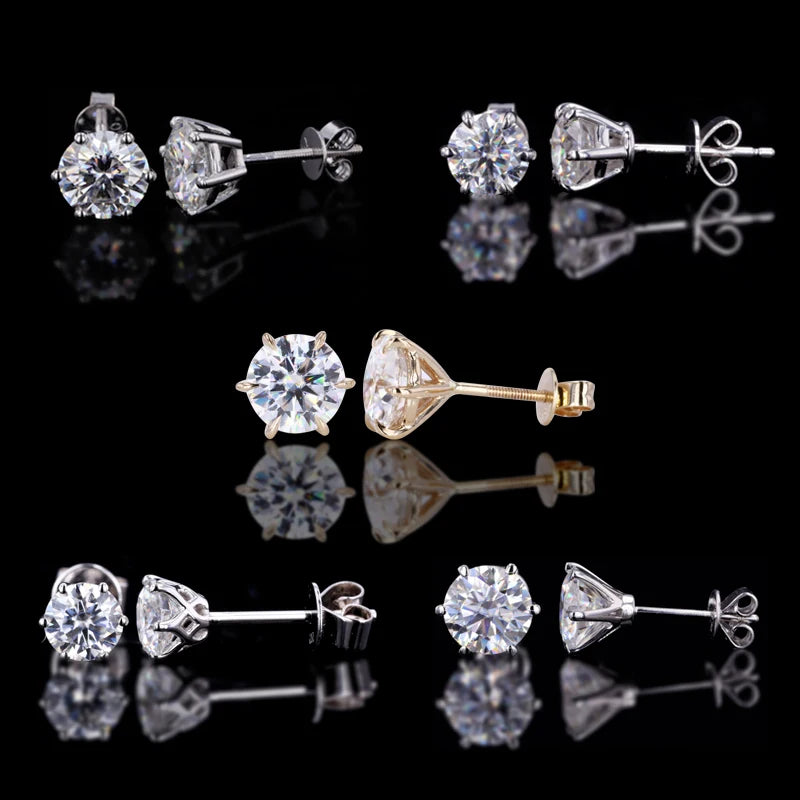 Moissanite Gemstone Stud Earring Starsgem Classic Six Prongs Set 14K 18K Gold Vvs Moissanite Earring for Women Men