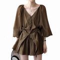 Wholesale Cotton Summer Breathable Sun protection Sets Casual Loose Shirt Blouse and Shorts Sets Elastic Strip Design Shirt Sets