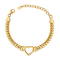 French Style Retro Design Heart Charm Wide Thick Chain Bracelet Non-fade Color Jewelry