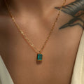 2022 Dazan New Ins 18k Gold Plated Tarnish Free Stainless Steel Ice Blue Zircon Pendant Necklace Waterproof Jewelry  for Women