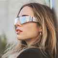 Trend Fashion One-Piece Ladies Sunglasses Gradient Futuristic Frameless Design Custom Punk Sports Style Silver Red Blue Gray PC