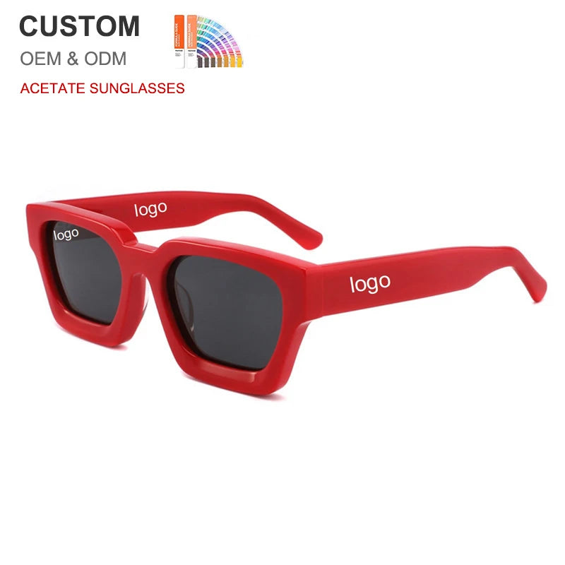 Private Label Custom Logo Men's Luxury Designer Blue Acetate Sunglasses Polarized TAC Lenses UV400 Protection Outdoor Acetate