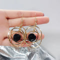 Spring Summer Ring Jewelry Statement Multiple Circles Earrings Beautiful Black Crystal Dangle Earrings for Women Girls