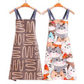Cotton Canvas Sleeveless Eco-Friendly Durable Back Cross Shoulder Straps Flower Hill Plant Kitty Print Bib Apron