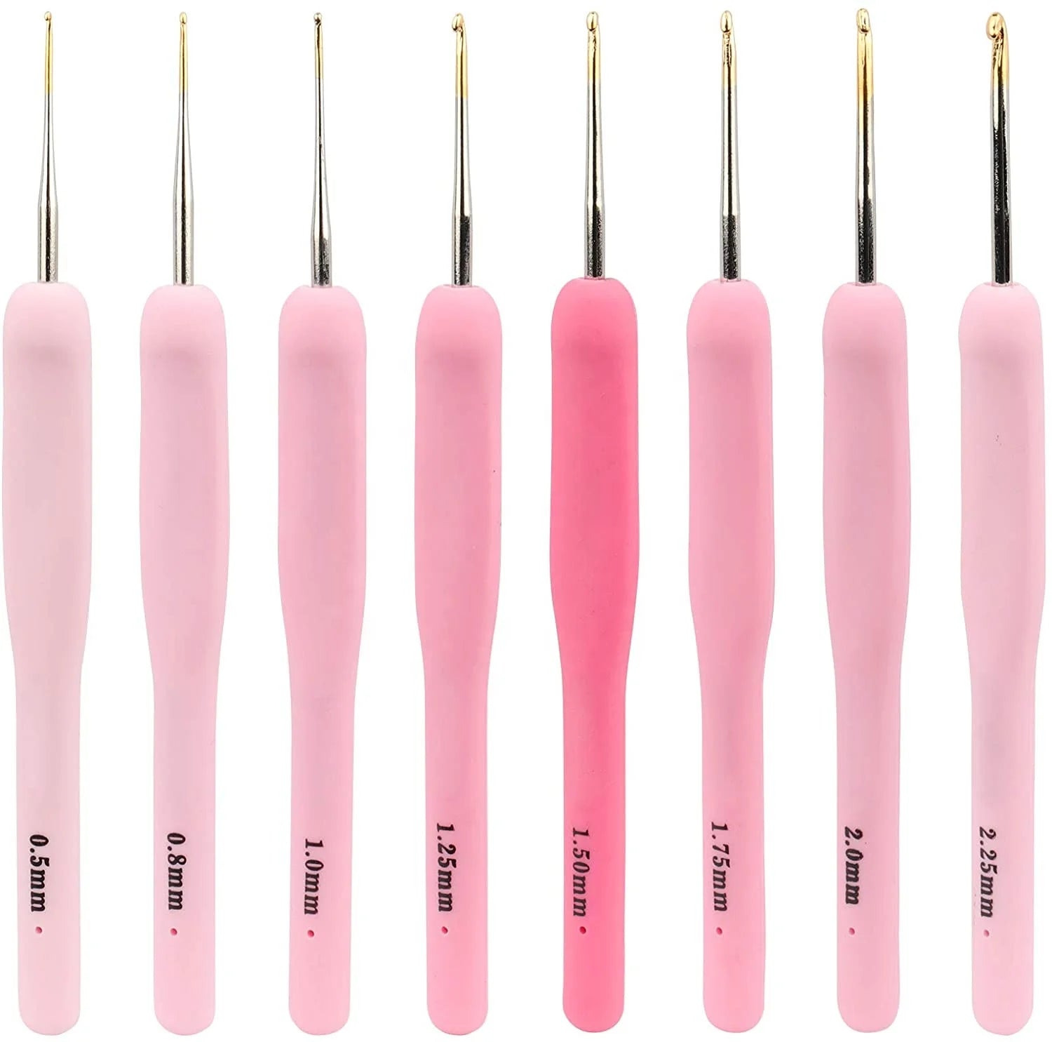 3 Kinds Colourful Soft Handle Gradient Pink Color Crochet Hook Set Knitting Needles Stitches Kit with PU Bag for DIY Needlework