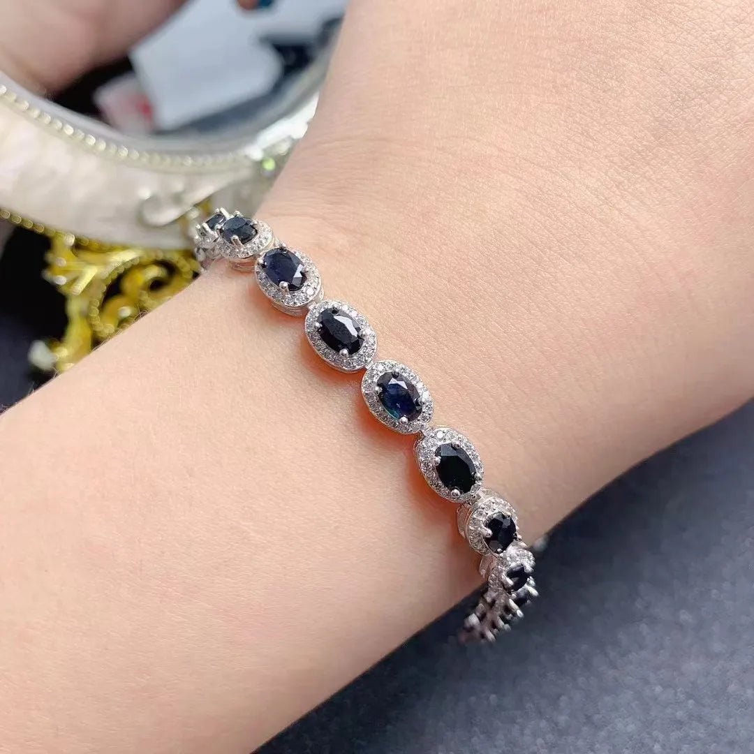 Hot Popular Women's 925 Sterling Silver Infinity Bracelet Natural Sapphire Personalized Friendship Kit with Rhodium Gold Plating