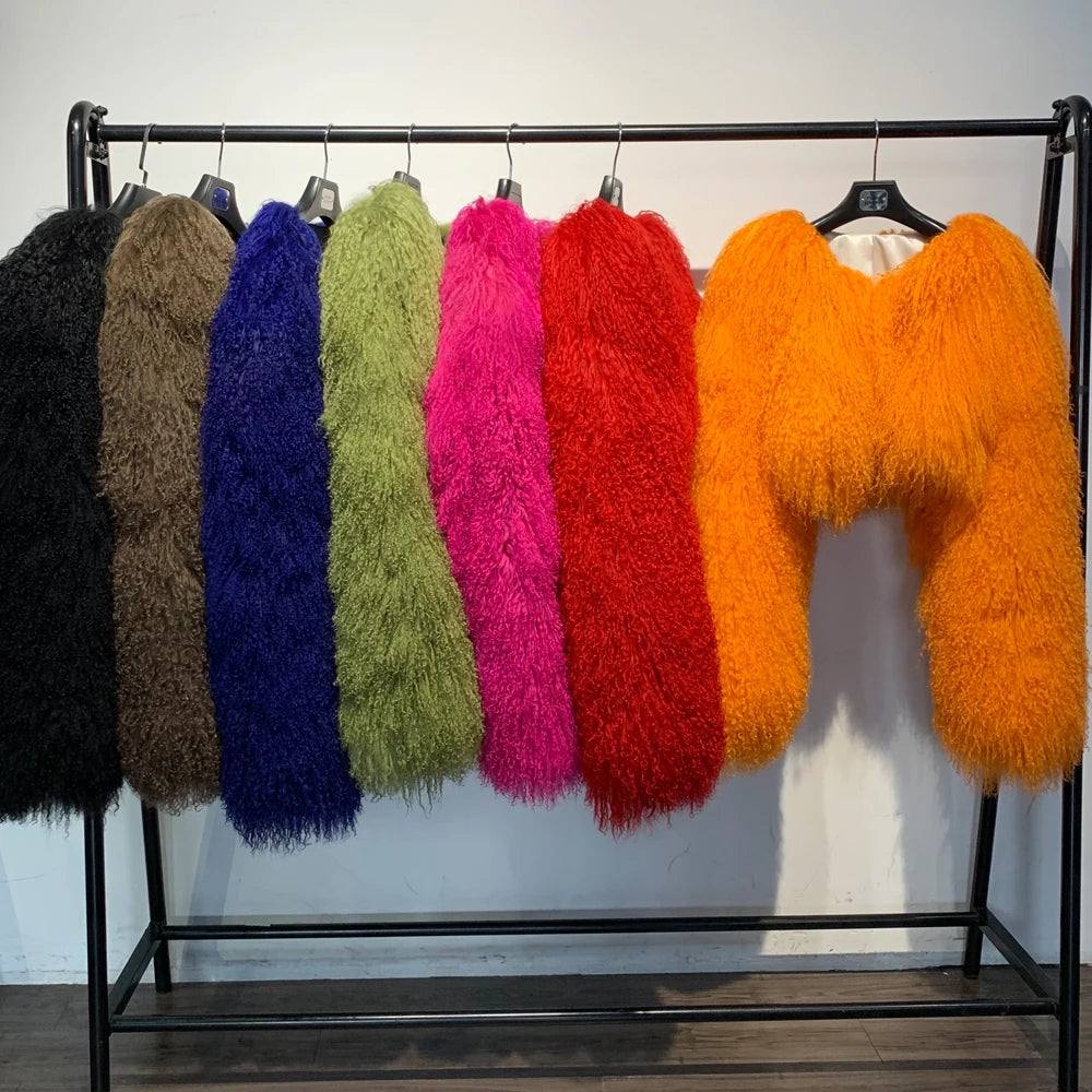 Mongolia Fur Jacket New Women Natural Fur Jacket Winter Warm Mongolia Sheep Fur Coat Ladies Outerwear